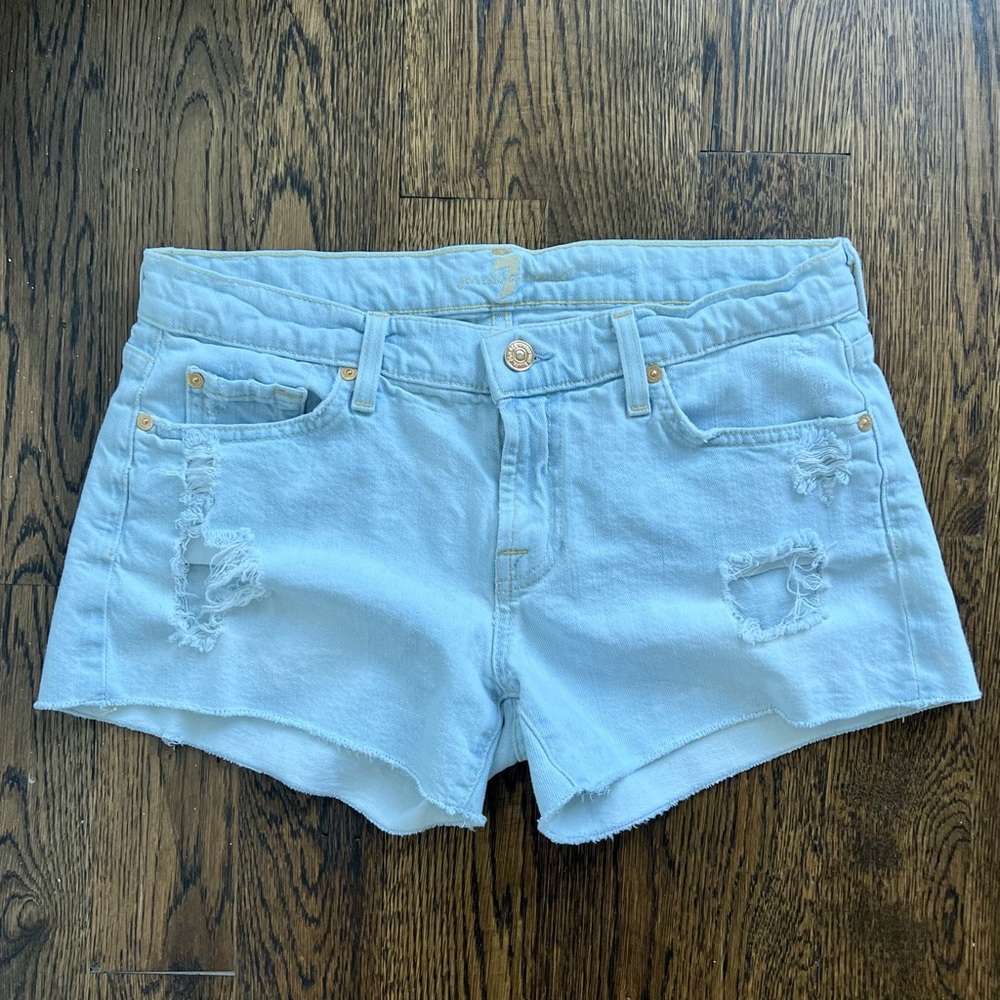 7FAM Light Denim Cutoff Shorts